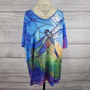 Colorful Stained Glass Dragonfly Print Top